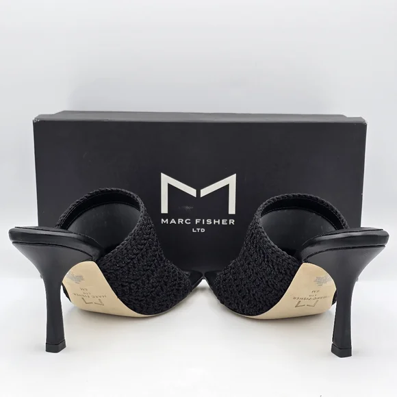 NIB Marc Fisher LTD Dako Square Toe Slip-on Heeled Dress Sandals—Black Crochet—6 - Picture 6 of 16
